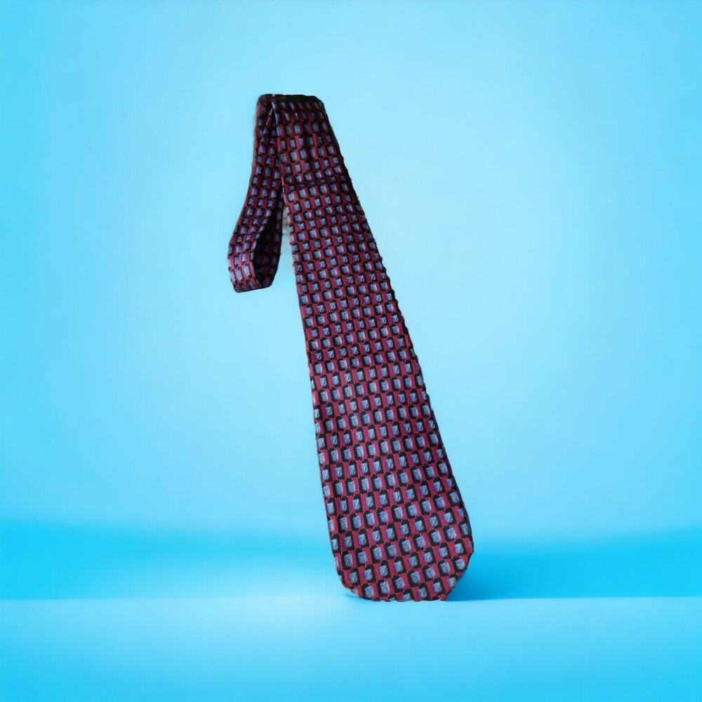 MENS‎ HUGO BOSS TIE 100% SILK MADE IN ITALY BRICK RED BLACK BLUE